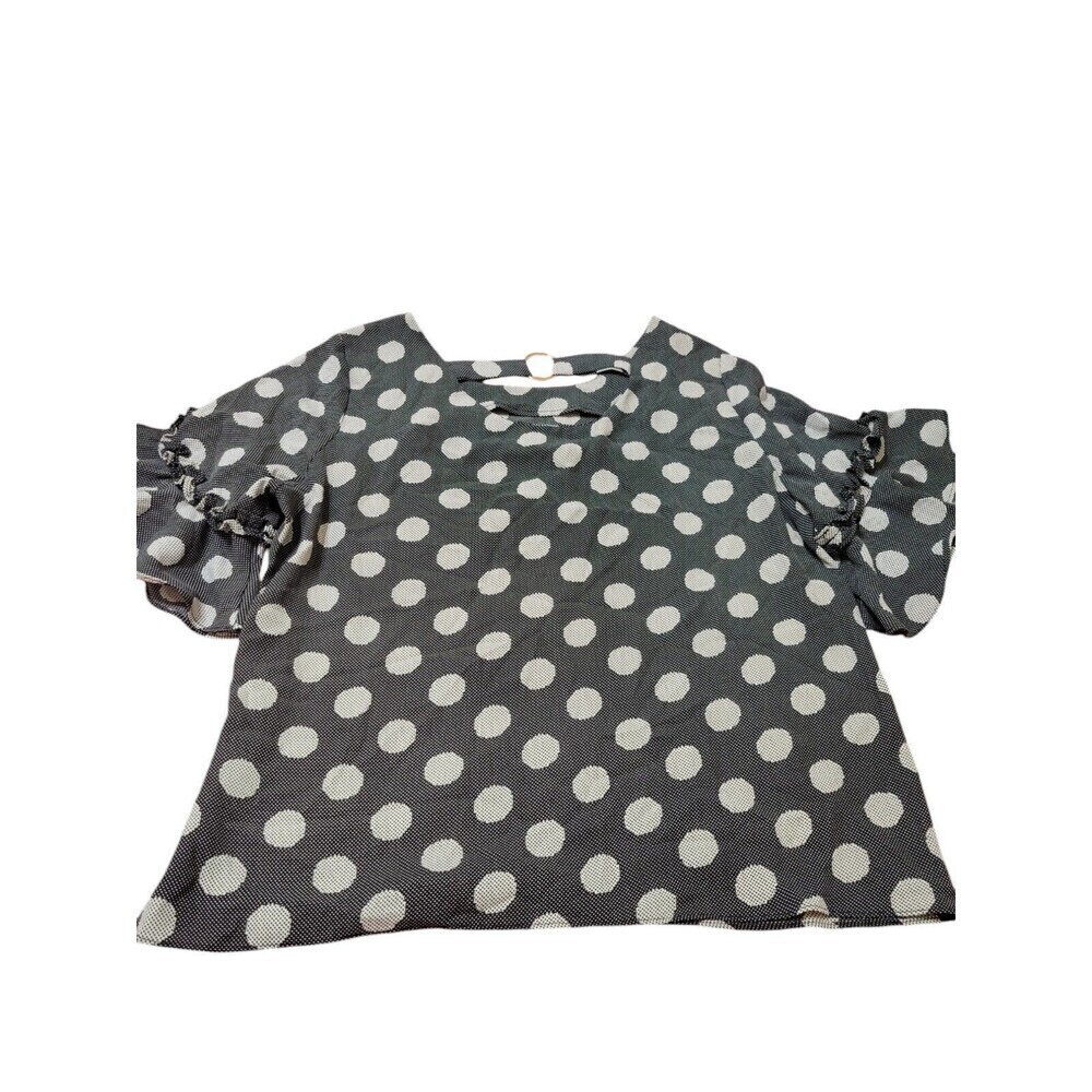 EMILIO PEPE - Italy Woman's Black & Ivory Polka Dot Blouse - Size XL